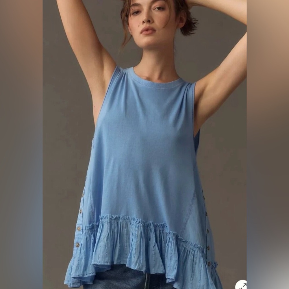 Pilcro Light Blue Ruffle-Hem Tank Top